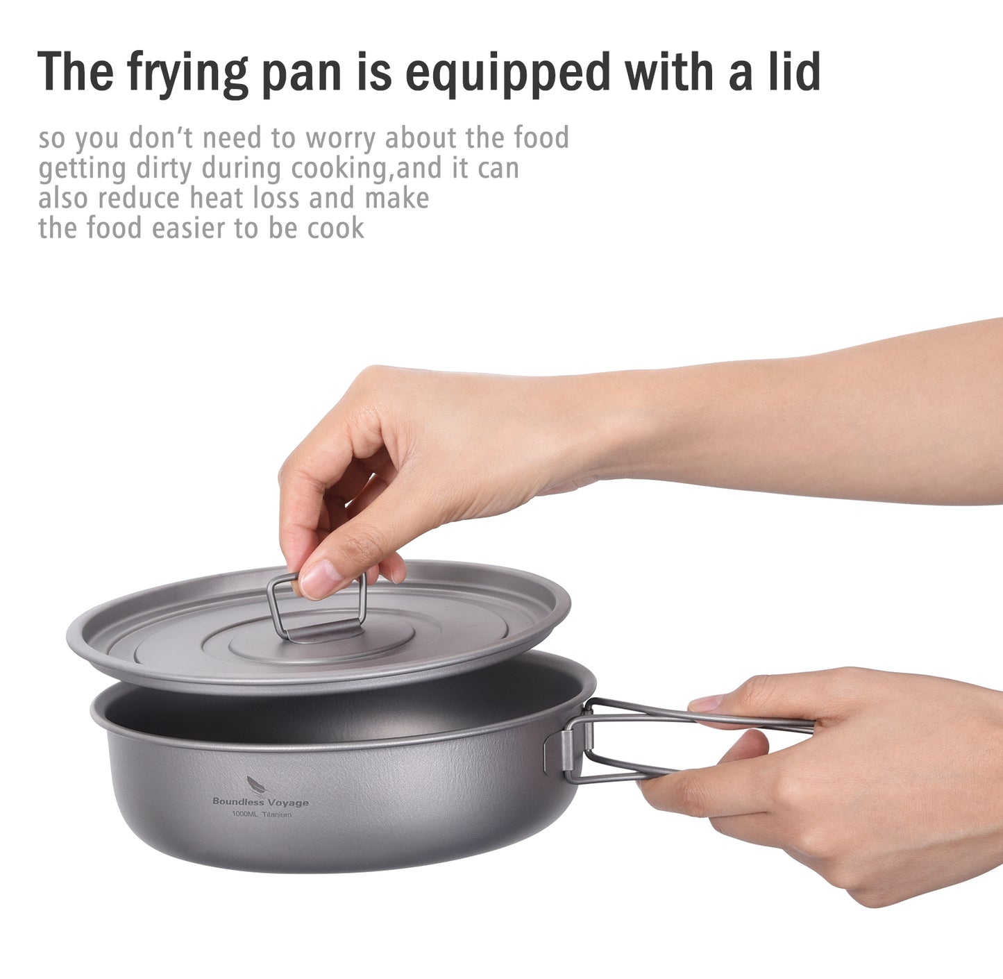 Boundless Voyage Titanium Frying Pan with Folding Handles & Lid – Ultralight Outdoor Camping Skillet & Griddle | Durable, Portable & Eco-Friendly Tableware