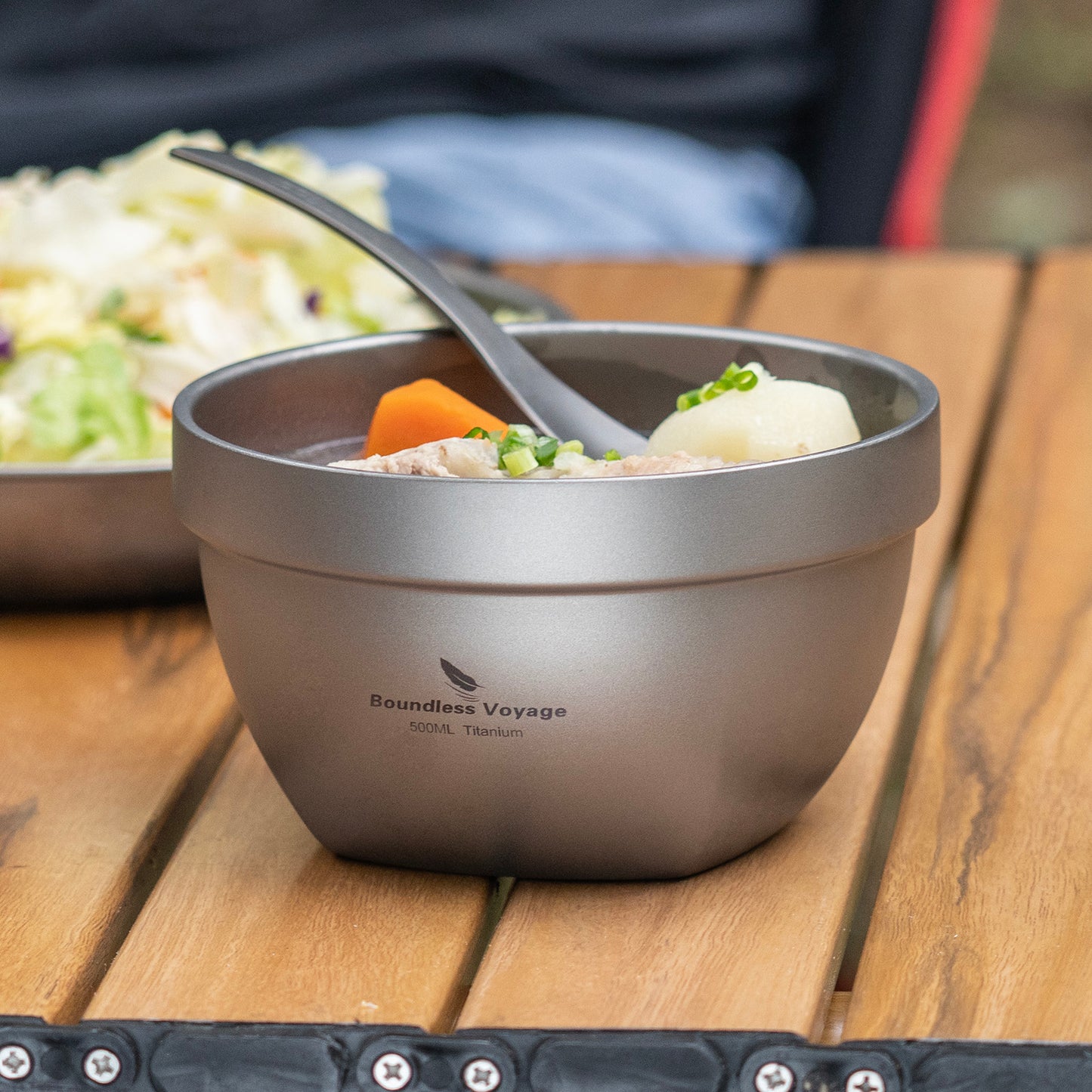 Boundless Voyage 500ml Double Walled Titanium Bowl Oatmeal Food Rice Soup Bowl Ultralight Portable Tableware Outdoor Camping Metal Bowl Lightweight