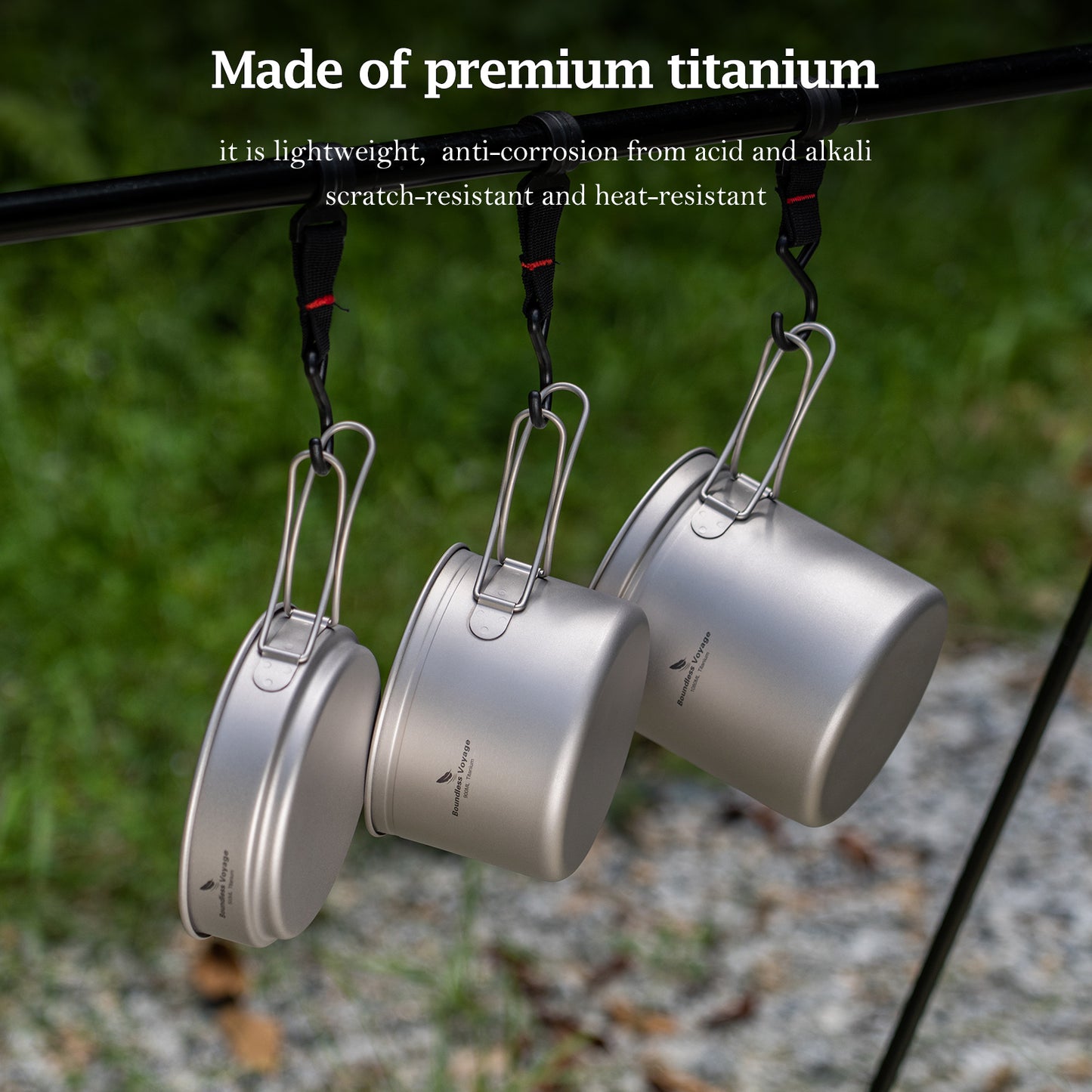 Boundless Voyage Titanium Cookware Set – Ultralight Camping Pot & Frying Pan 500ml + 1080ml, Nesting TA1 Titanium Cooking Set for Backpacking, Hiking & Outdoor Cooking