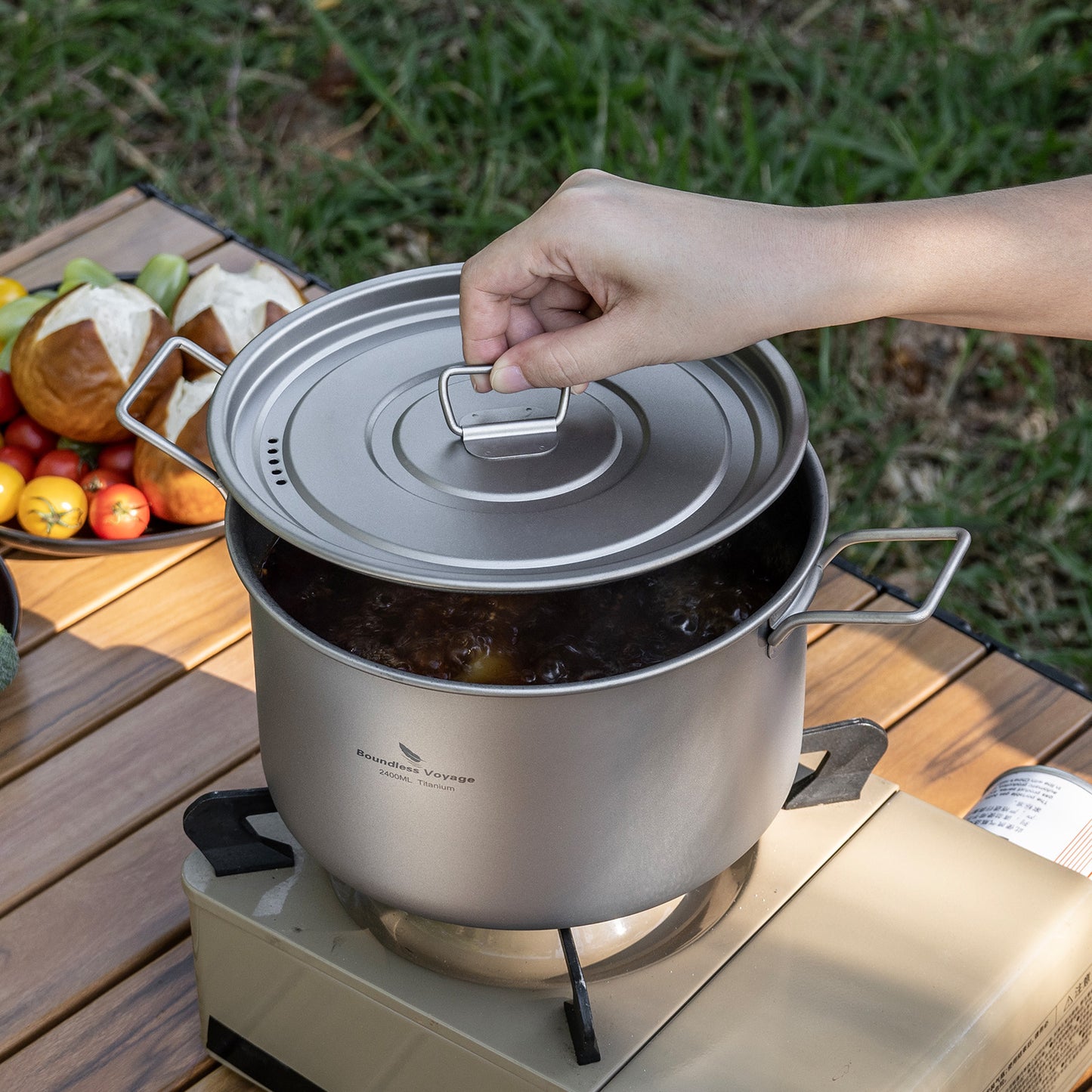 Boundless Voyage Titanium Cookware Set 3-Piece (1.2L/1.8L/2.4L) – Ultralight Camping Pots Set, Nesting Titanium Cooking Kit for Backpacking, Hiking & Outdoor Cooking
