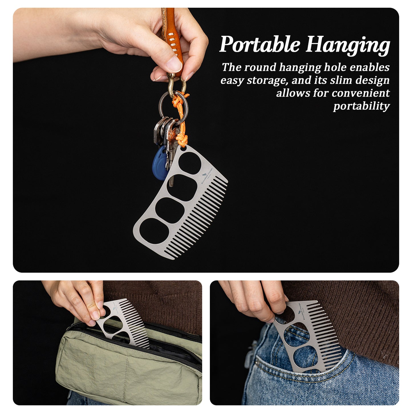 Boundless Voyage Titanium Crescent Comb – Hair & Beard Pocket Comb for Travel, EDC & Everyday Grooming