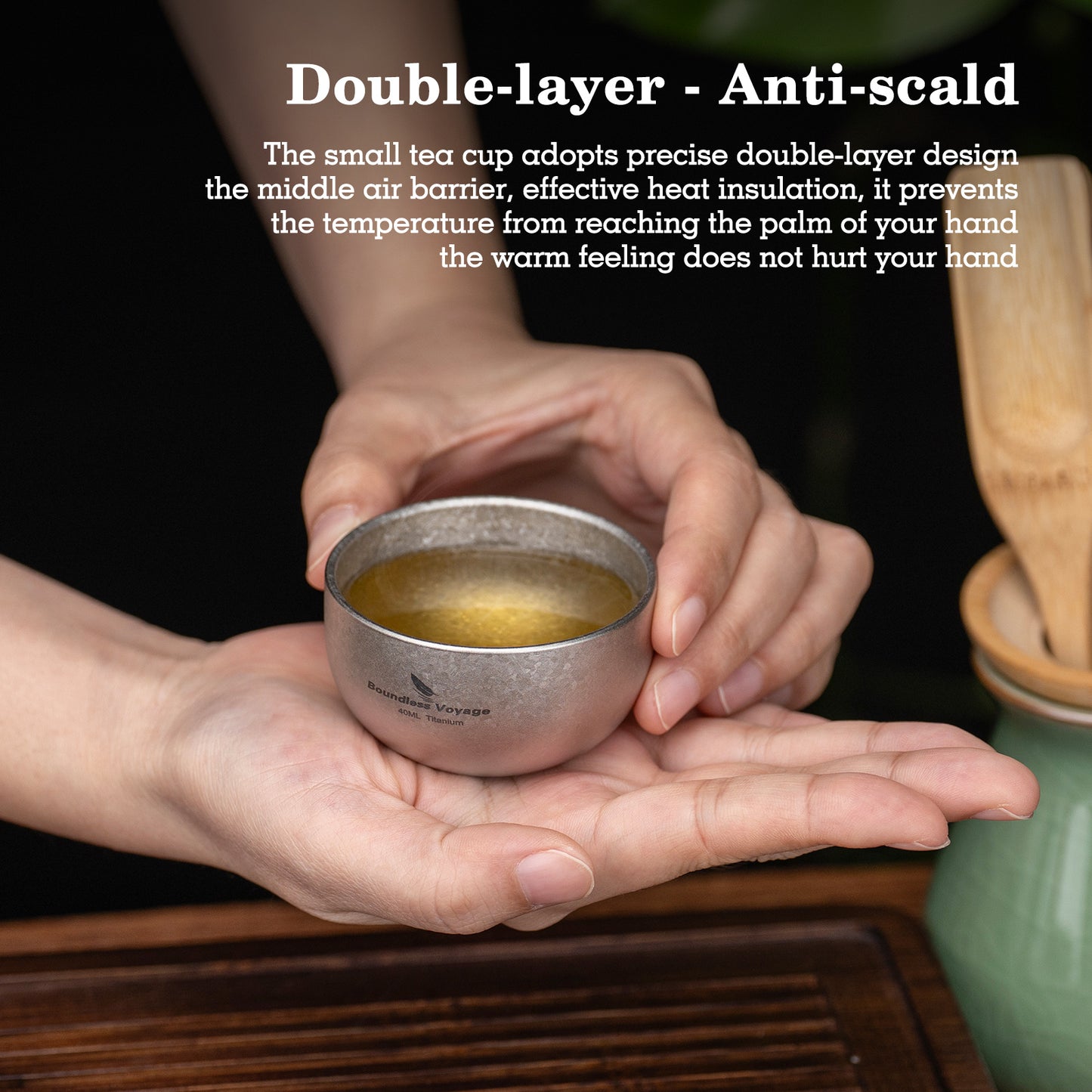 Boundless Voyage Titanium Tea Cup  40ml Ultralight Mini Cup for Camping Travel & Traditional Tea Rituals