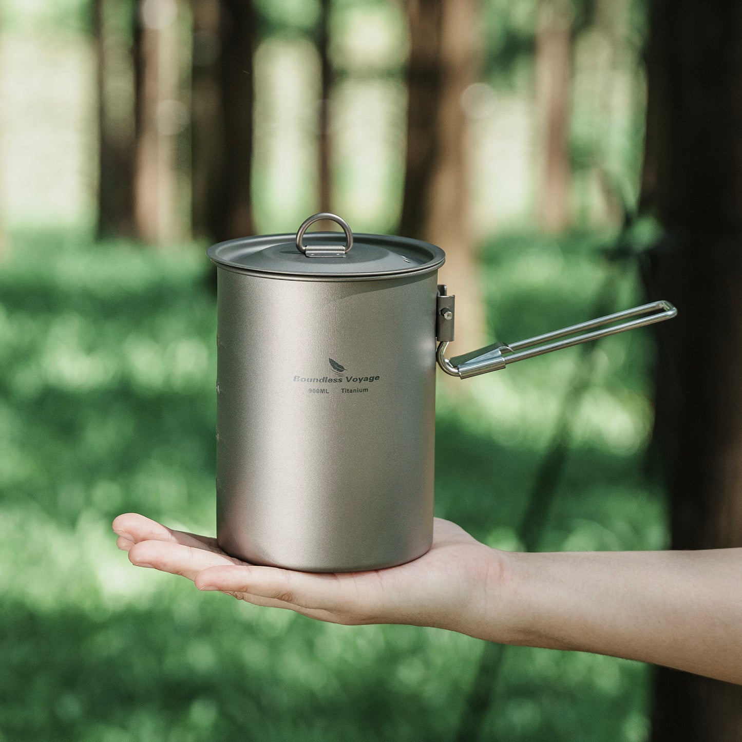 Boundless Voyage TA1 Titanium Outdoor Pot with Lid – Ultralight Folding Handle Camping, Hiking & Picnic Cookware