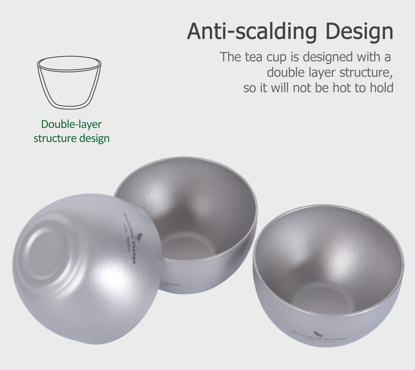 Boundless Voyage Titanium Kung Fu Tea Set | 380ml Kettle & 3PCS 25ml Cups | Anti-Scald Ultralight Tea Maker for Camping, Hiking & Travel