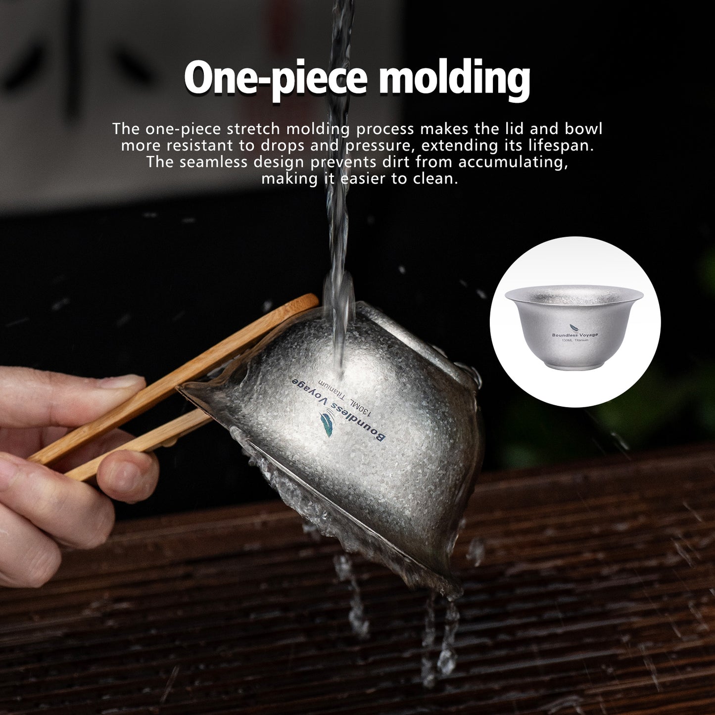 Boundless Voyage 130ml Crystallized Titanium Gaiwan Set | Ultralight 121g Chinese Kung Fu Tea Bowl | Double-Walled Anti-Scald Teacup with Lid & Saucer