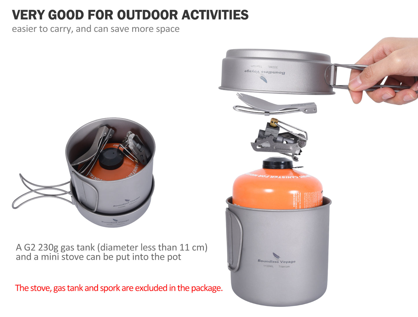 Boundless Voyage Titanium Pot & Pan Set with Folding Handles – Ultralight Camping Cookware Mess Kit for Hiking, Picnic & Outdoor Tableware