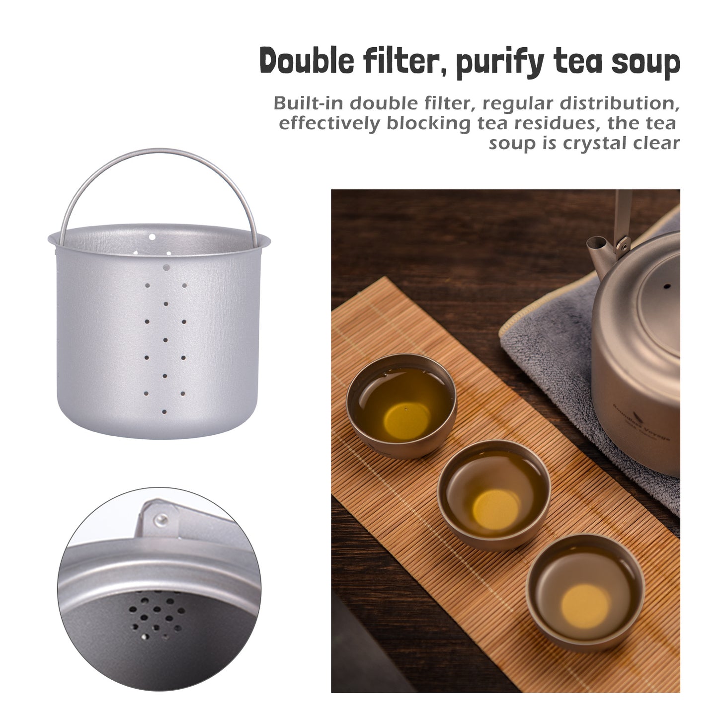 Boundless Voyage 450ml Titanium Teapot Set with 25ml Cup | 122g Ultralight Mini Kettle with Filter & Lifting Handle | Portable Tea Maker for Camping