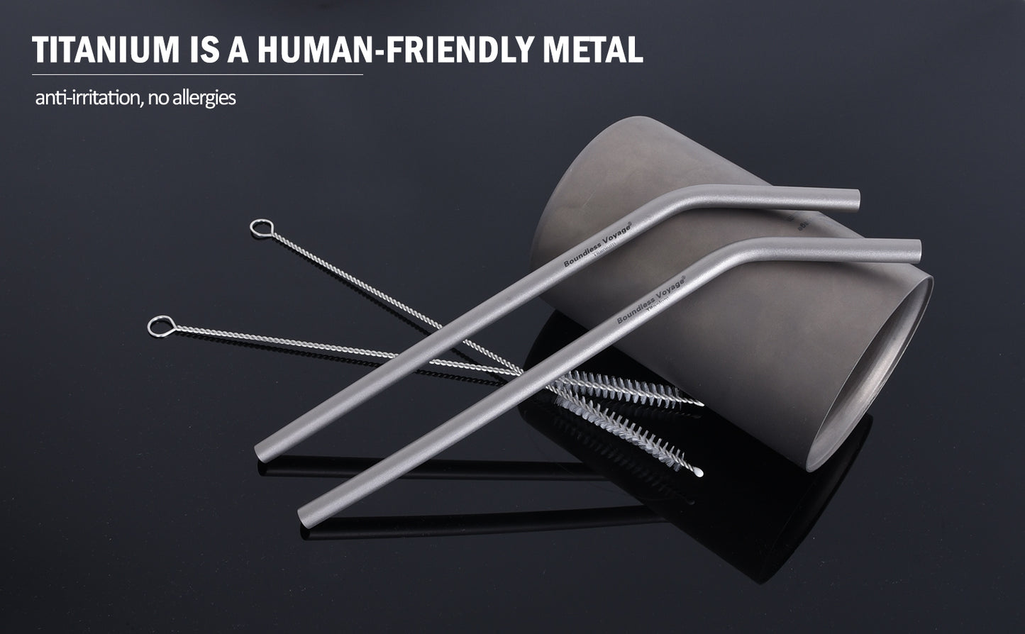 Boundless Voyage Titanium Curved Straw – Reusable Ultralight Metal Drinking Straw for Camping & Everyday Use