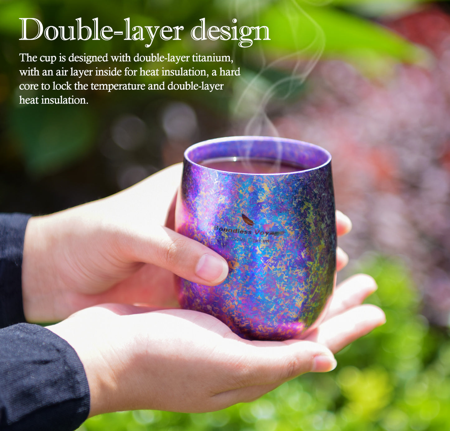 Boundless Voyage 260ml Double-Wall Titanium Cup – Colorful Insulated Mug with Ice Texture, Ultralight TA1 Titanium Coffee Tea Cup for Camping, Beer & Travel