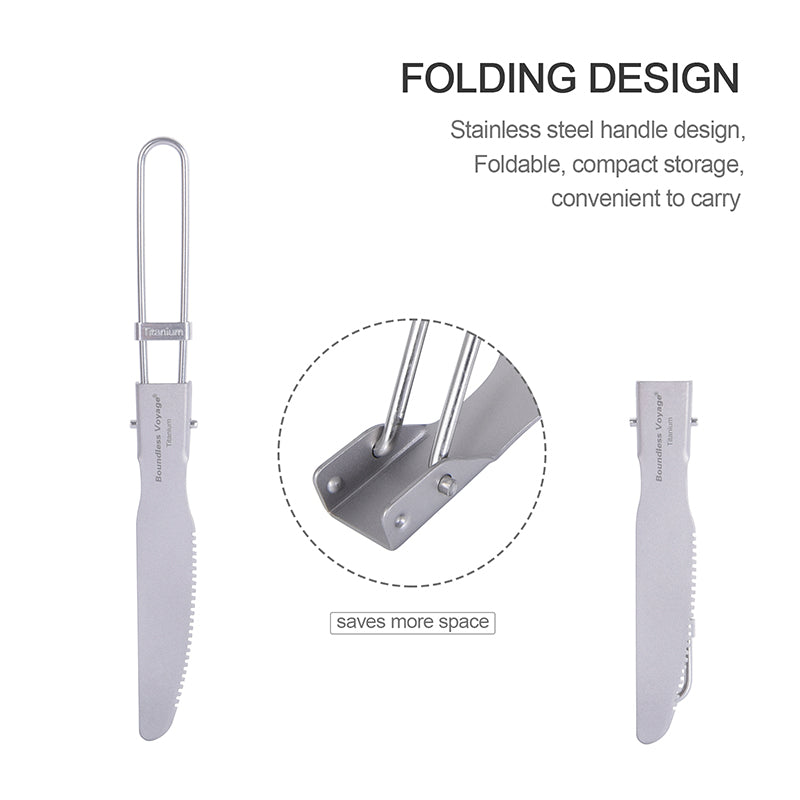 Boundless Voyage Titanium Cutlery Set spoon+fork+knife With Folding Handle For Outdoor Camping Home Lightweight