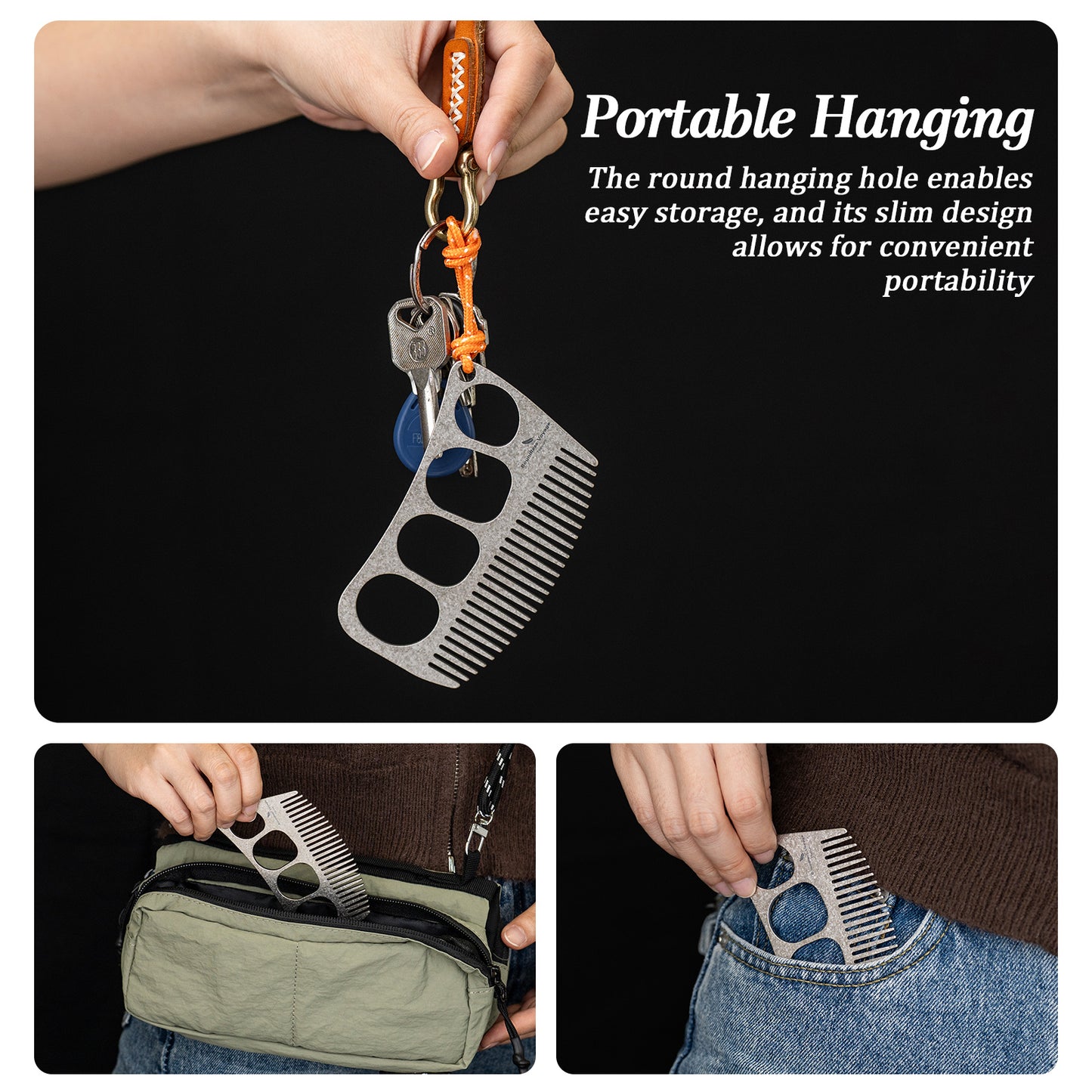 Boundless Voyage Titanium Crescent Comb – Hair & Beard Pocket Comb for Travel, EDC & Everyday Grooming