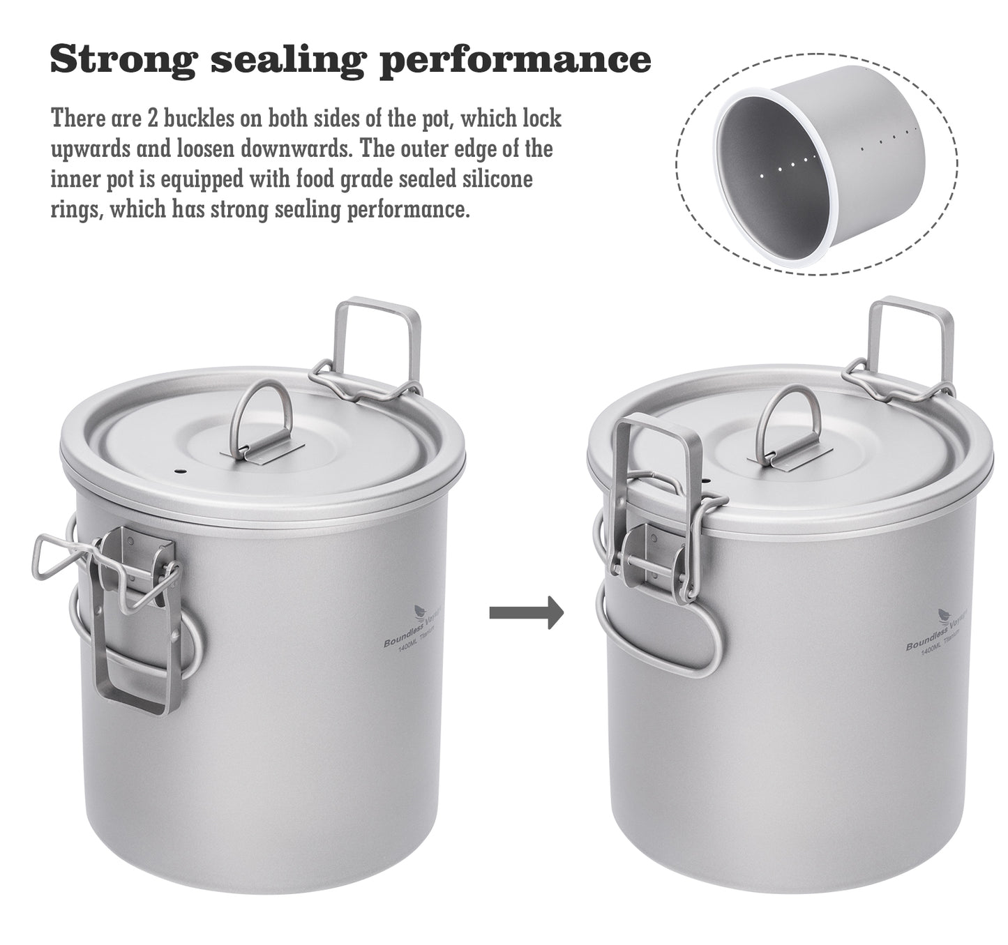 Boundless Voyage Titanium Rice Cooker Pot Ultralight Camping Cookware for Hiking & Travel
