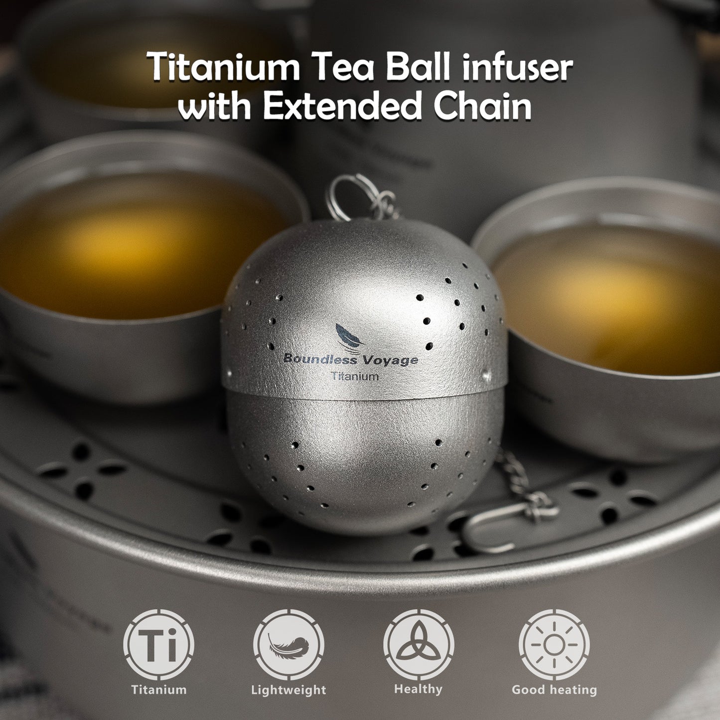 Boundless Voyage Titanium Tea Ball Infuser – Lightweight Loose Leaf Tea Strainer with Extended Chain, Fine Mesh Tea Filter for Mug, Teapot & Spices