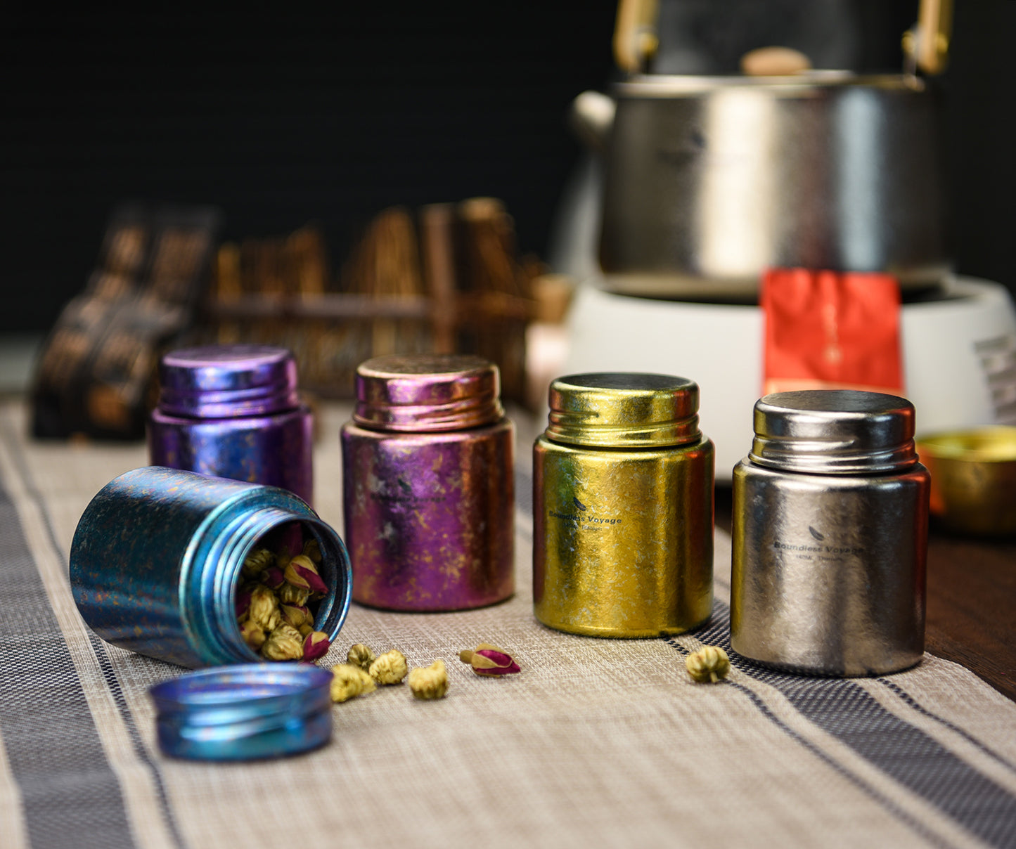 Boundless Voyage Mini Titanium Tea Caddy – Colorful Ice Texture Tea Canister for Loose Leaf Tea, Coffee, Spices & Portable Dry Storage