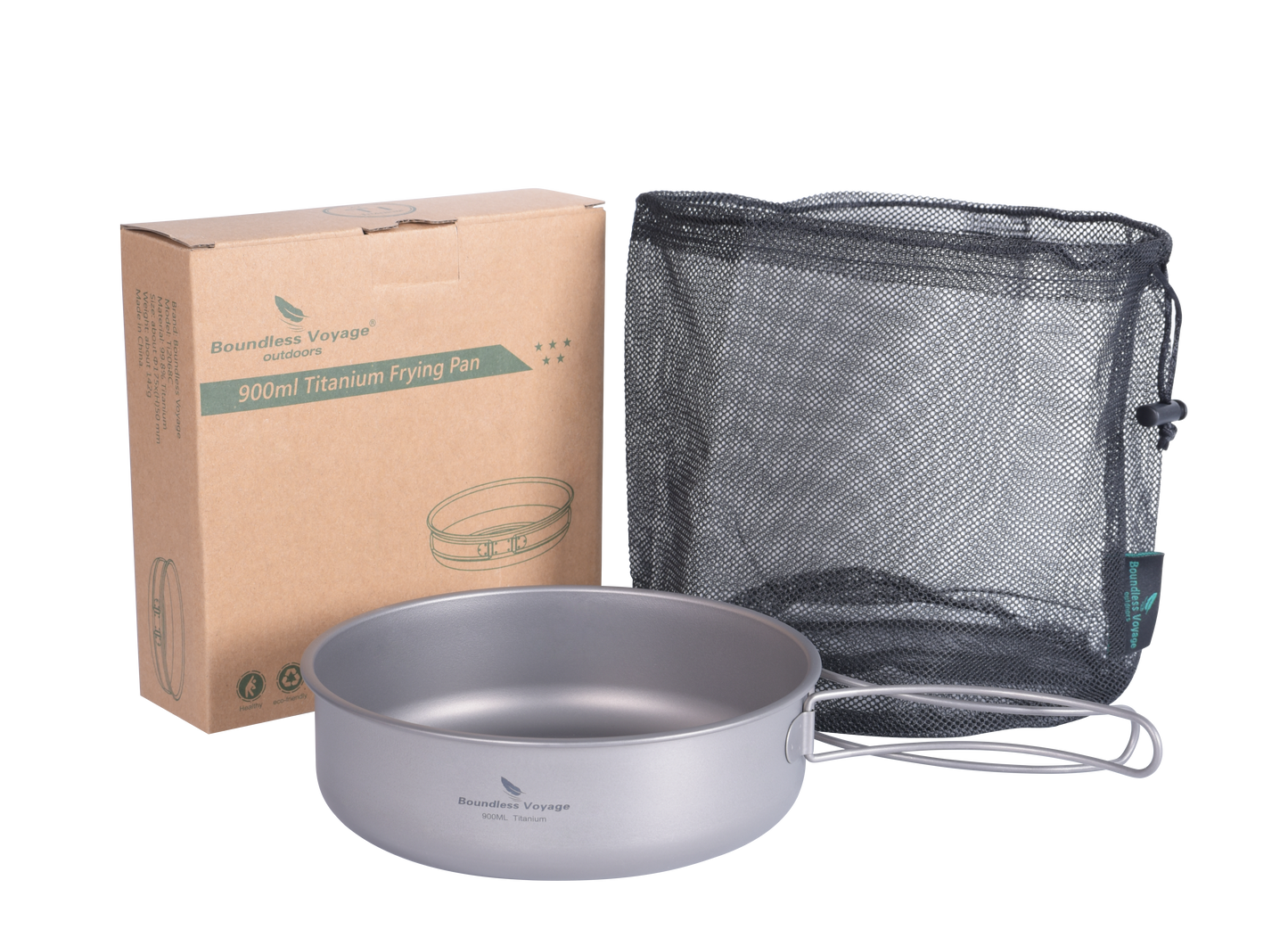 Boundless Voyage 900ml Titanium Non-stick Frying Pan with Ceramic Coating – Ultralight, Folding Handle Skillet for Outdoor Camping, Hiking & Picnic | Eco-Friendly, Durable & Portable Tableware