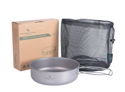 Boundless Voyage 900ml Titanium Non-stick Frying Pan with Ceramic Coating – Ultralight, Folding Handle Skillet for Outdoor Camping, Hiking & Picnic | Eco-Friendly, Durable & Portable Tableware