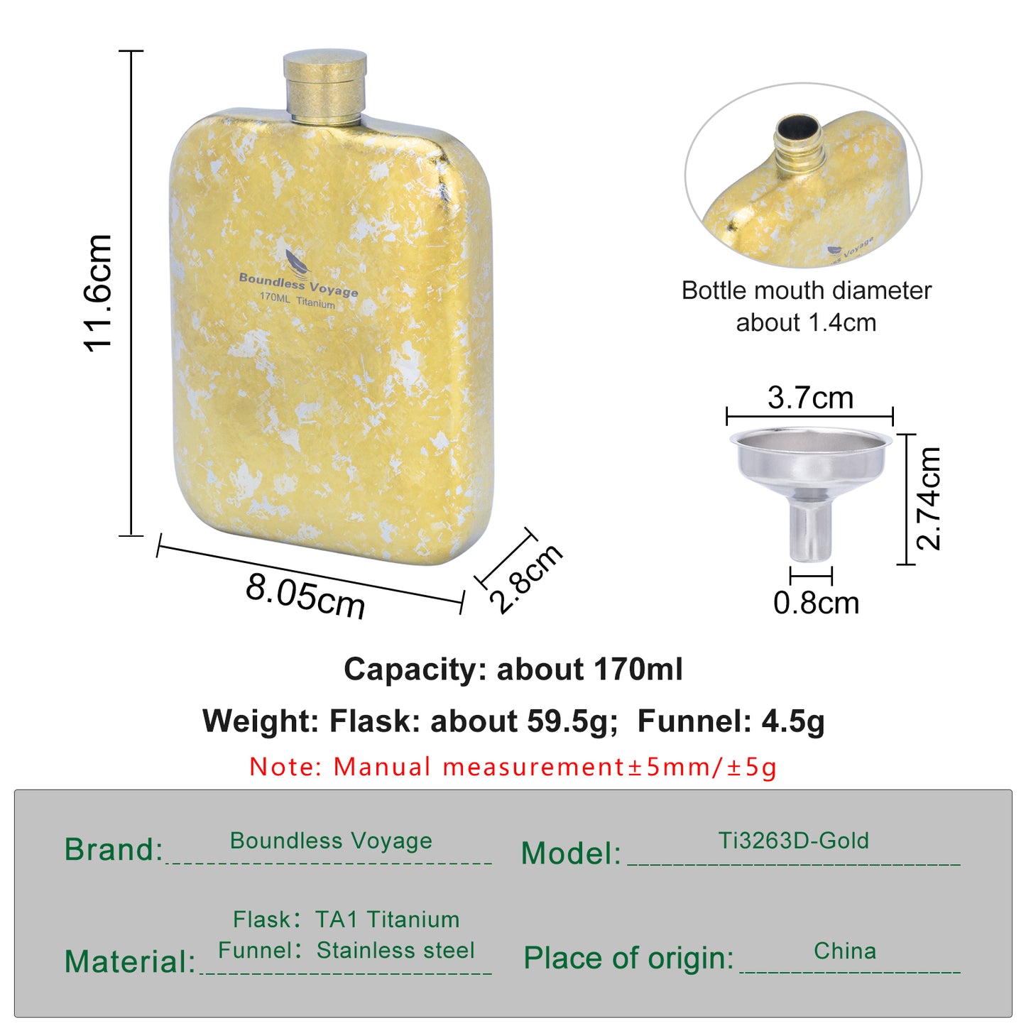 Boundless Voyage Ultralight Titanium Hip Flask | Pocket Size Whiskey & Liquor Bottle | Leakproof & Non-Toxic Metal Flask for Camping, Hiking, EDC & Premium Groomsmen Gifts