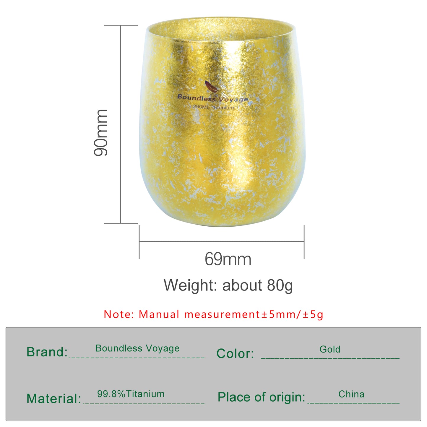 Boundless Voyage 260ml Double-Wall Titanium Cup – Colorful Insulated Mug with Ice Texture, Ultralight TA1 Titanium Coffee Tea Cup for Camping, Beer & Travel