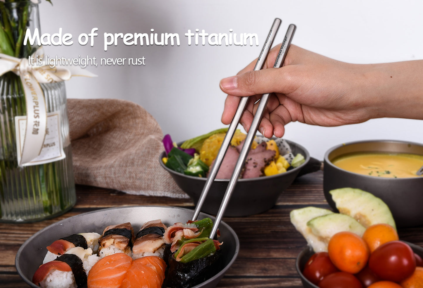 Boundless Voyage 23cm Titanium Square Chopsticks – Ultralight Reusable Cutlery for Home, Camping, Travel & Outdoor Dining