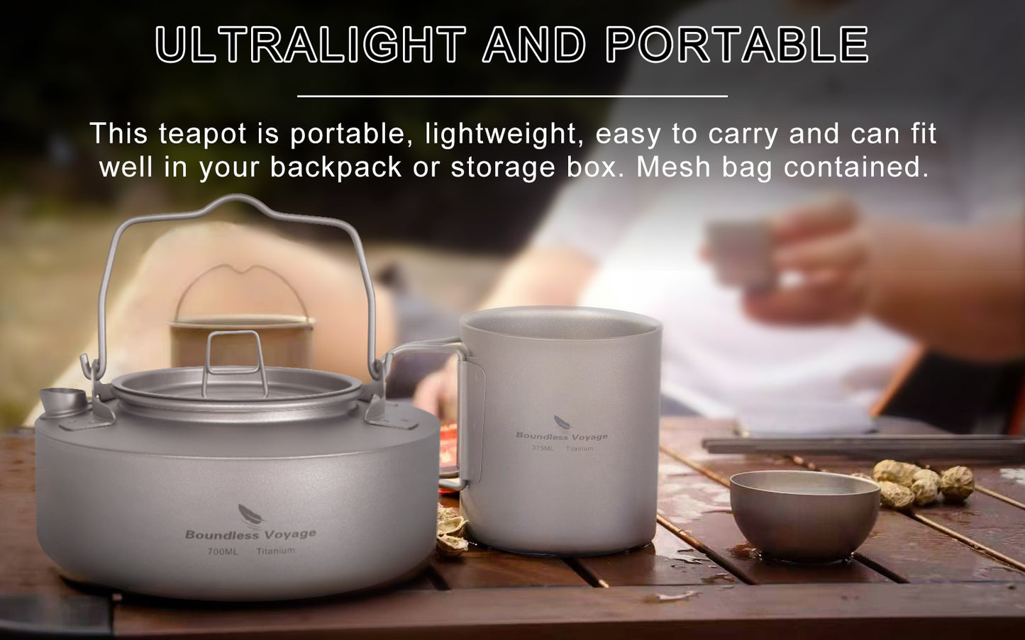 Boundless Voyage Titanium 700ml Kettle with Folding Handle Outdoor Camping Ultralight Portable Teakettle Teapot