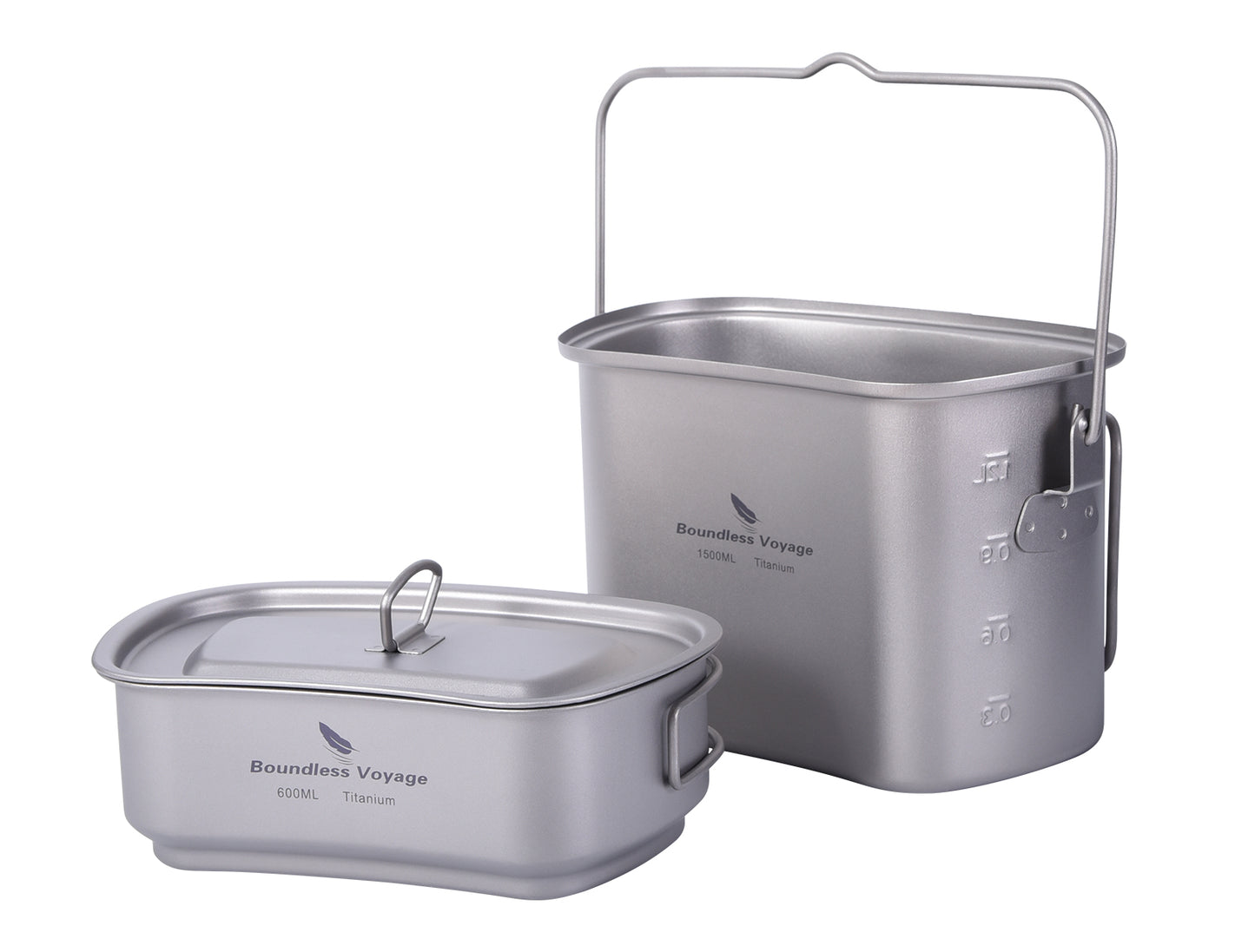 Boundless Voyage Titanium Hanging Pot & Cup Set – Ultralight Campfire Cooking Kit with Lid, TA1 Titanium Camping Cookware for Backpacking, Hiking & Outdoor Use