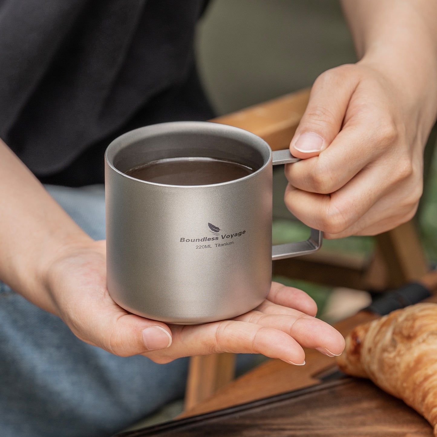 Boundless Voyage 220ml Double-Walled Titanium Cup | Ultralight Insulated Mini Coffee Mug | Anti-Scalding Tea Cup for Camping, Travel & Home