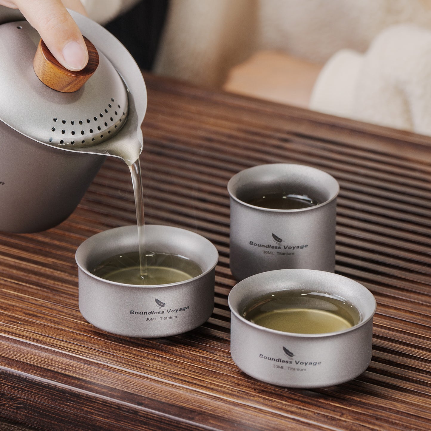Boundless Voyage 3-Piece Titanium Double-Walled Tea Cup Set | 30ml Mini Insulated Coffee Mugs | Anti-Scald Ultralight Tasting Cups for Camping