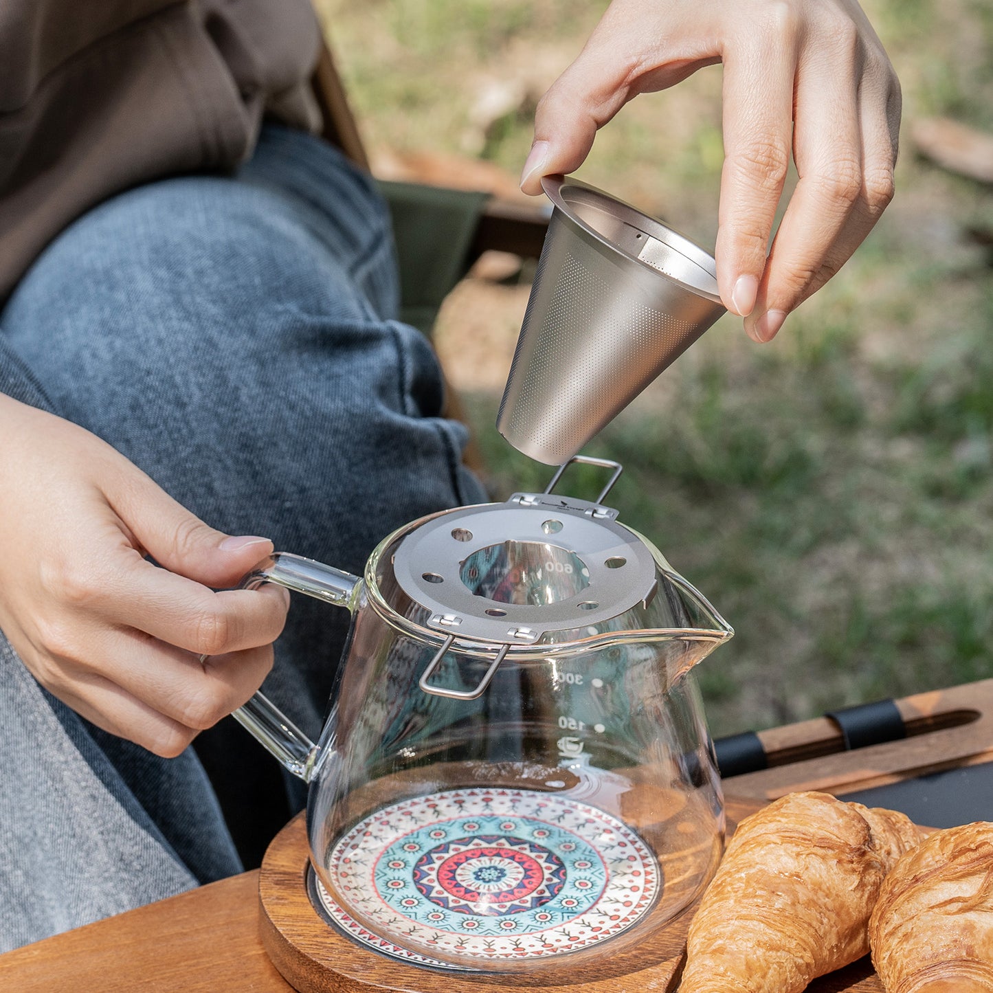 Boundless Voyage Pour Over Coffee Dripper,Titanium Coffee Filter With Foldable Holder Metal Cone Filter Paperless Reusable Portable for Home, Work, Outdoor Travel, Camping