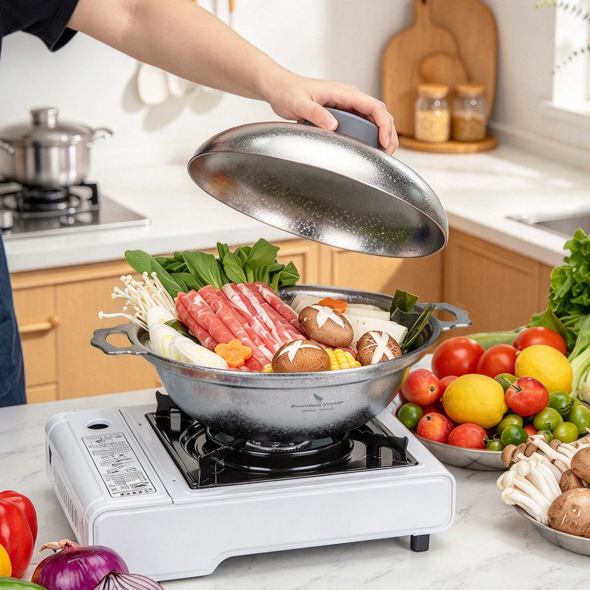 Boundless Voyage 2500ml Pure Titanium Camping Pot with Lid – Large Non-Coated Cooking Pot for Camping, Hot Pot & Outdoor Cooking