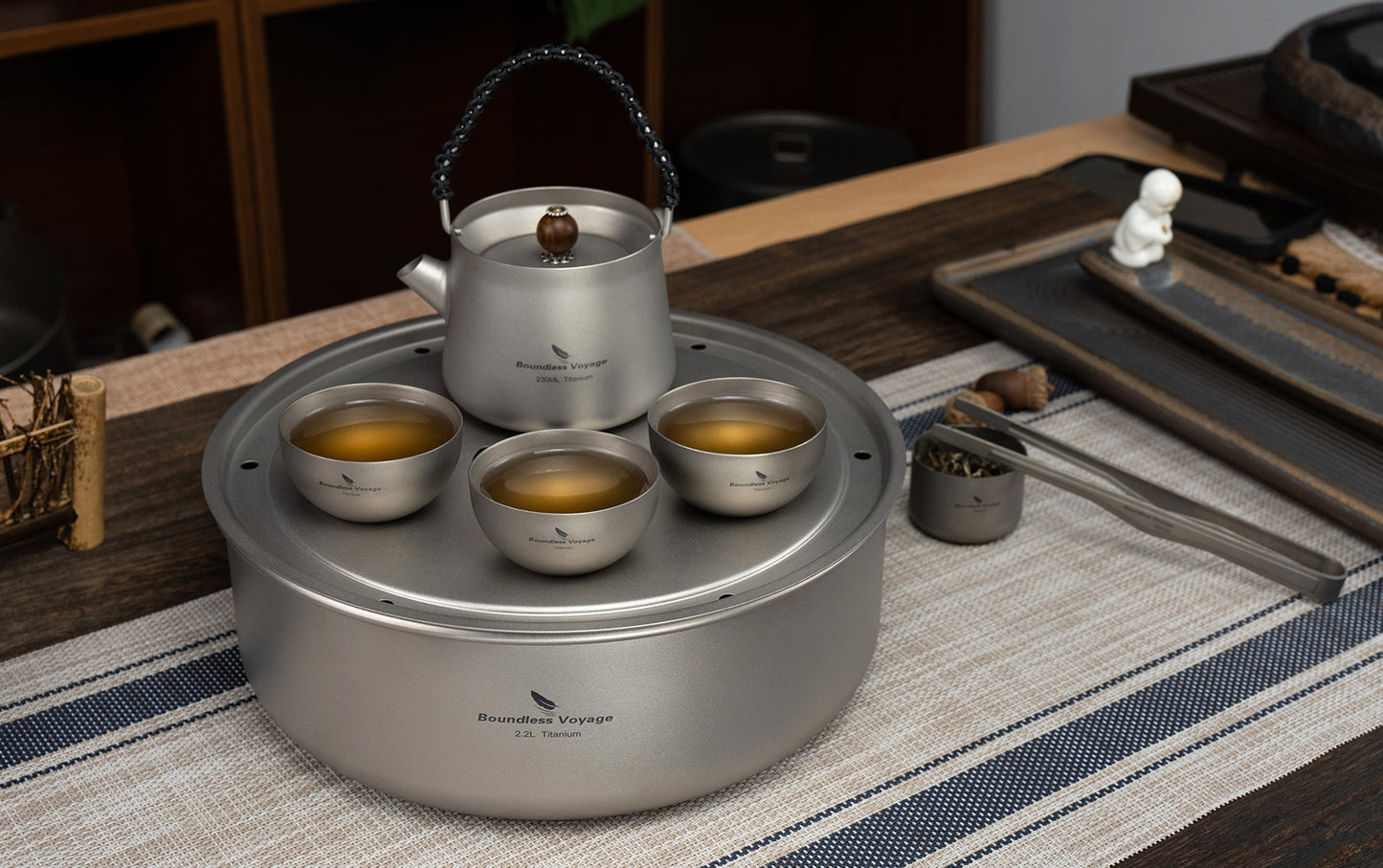 Boundless Voyage Titanium Tea Tray with Drainage – Portable Tea & Coffee Serving Tray for Travel, Home, Office & Outdoor Brewing