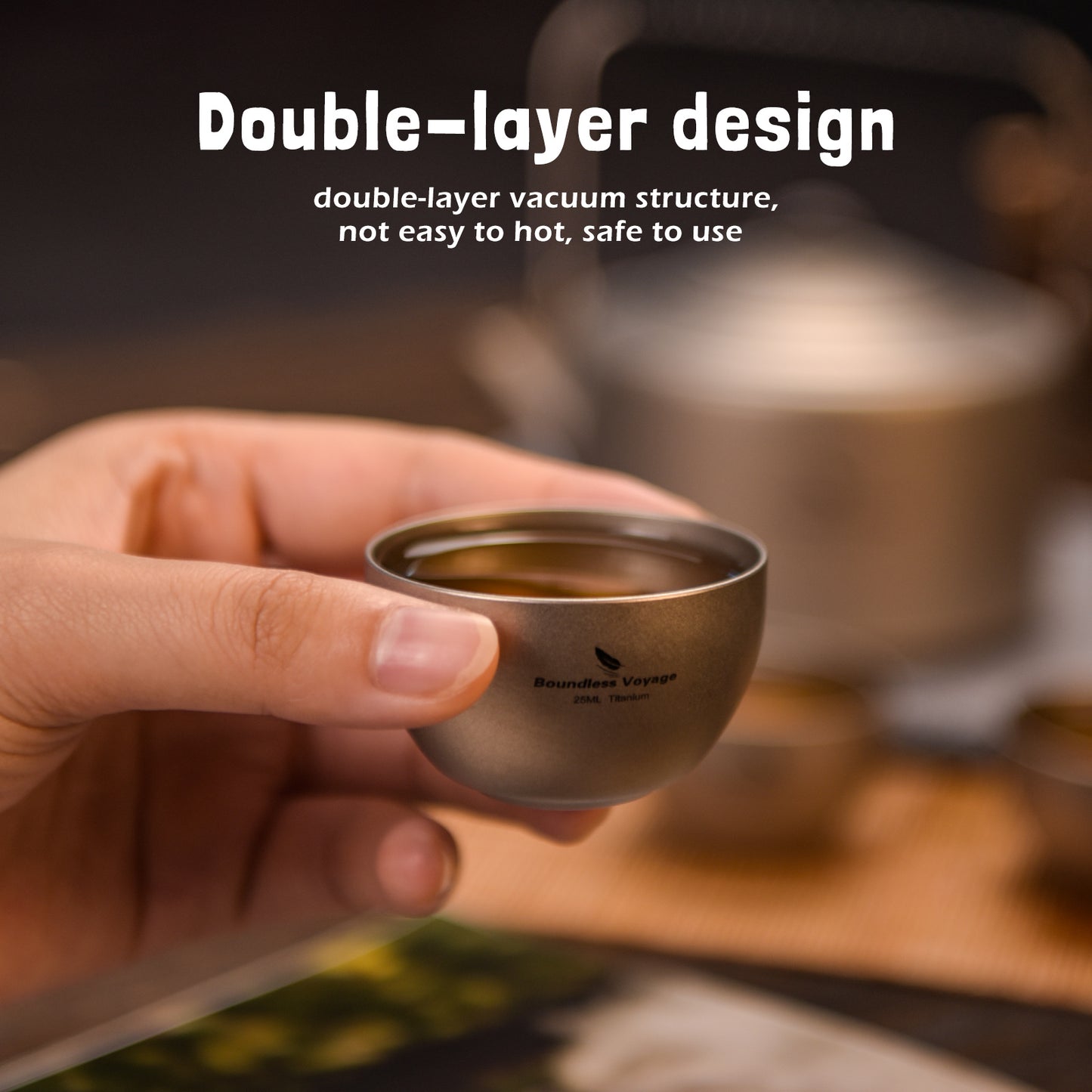 Boundless Voyage 450ml Titanium Teapot Set with 25ml Cup | 122g Ultralight Mini Kettle with Filter & Lifting Handle | Portable Tea Maker for Camping