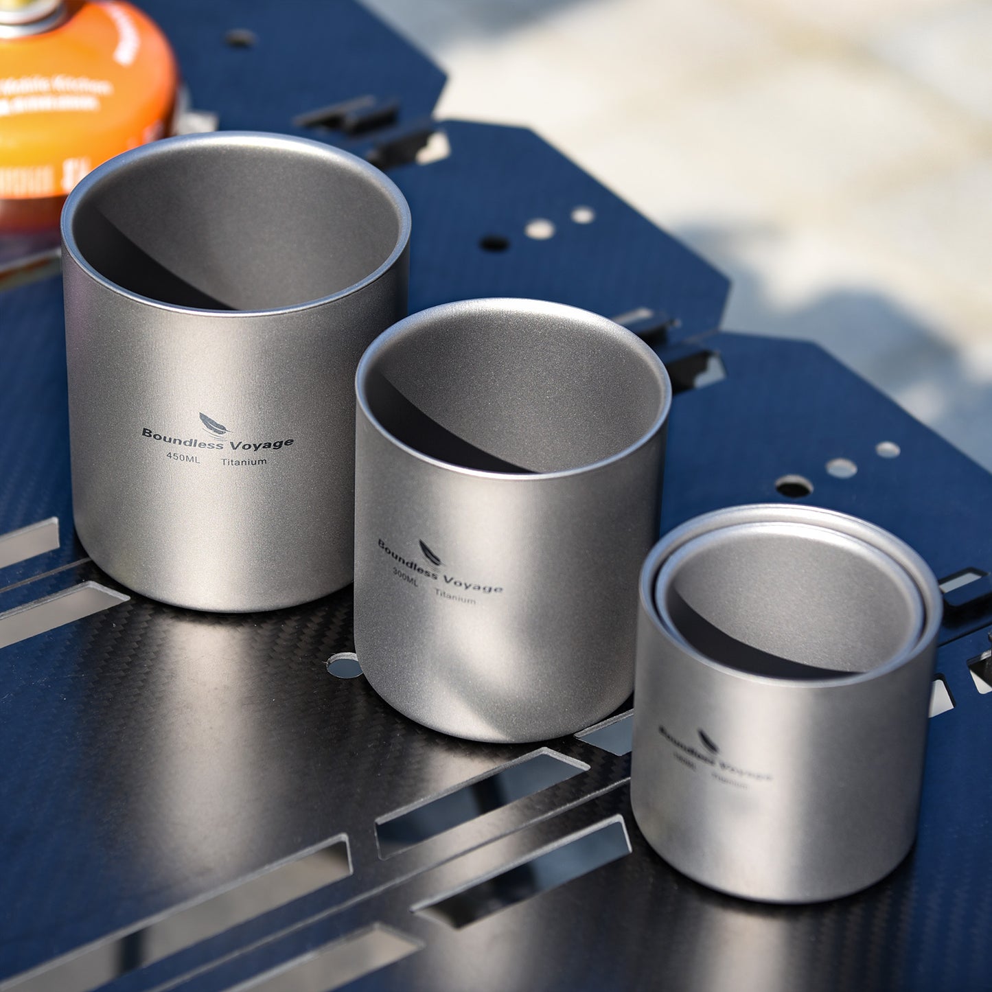 Boundless Voyage 3-Piece Double-Walled Titanium Cup Set | 120ml+180ml+300ml Insulated Camping Mugs | Ultralight Anti-Scalding Nesting Cup Set
