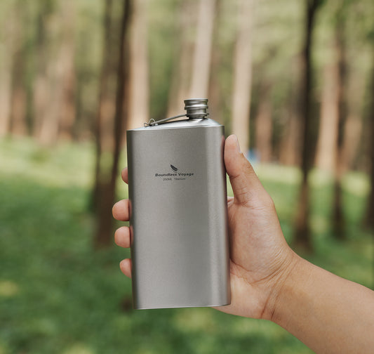 Boundless Voyage 250ml Titanium Hip Flask | Ultralight 8.5oz Pocket Whiskey Bottle | Leakproof & Non-Metallic Taste Liquor Flask for Camping, Hiking, EDC & Travel& Non-Metallic Taste Liquor Flask for Camping, Hiking & Travel Gift Set