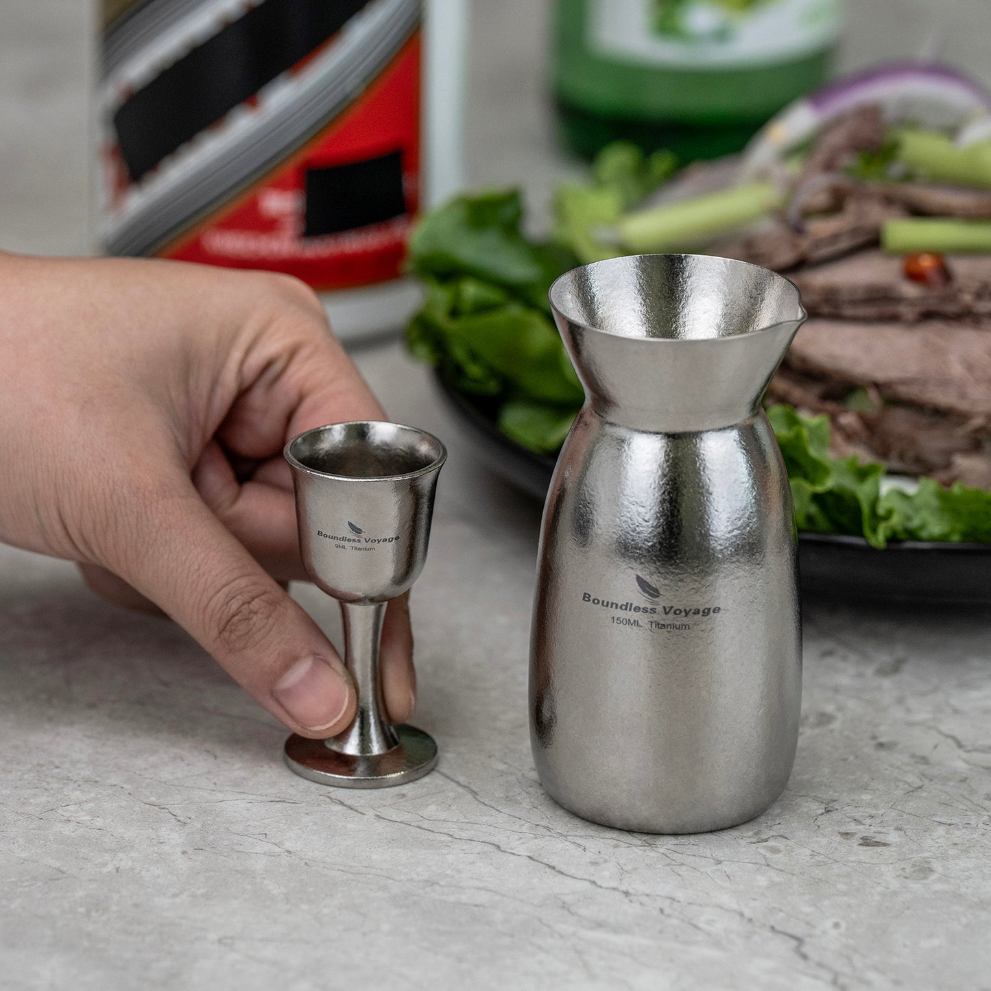 Custom Engraved Titanium Sake Set – Premium 3-Piece Japanese Wine Gift Set with Tokkuri Carafe & Ochoko Cups