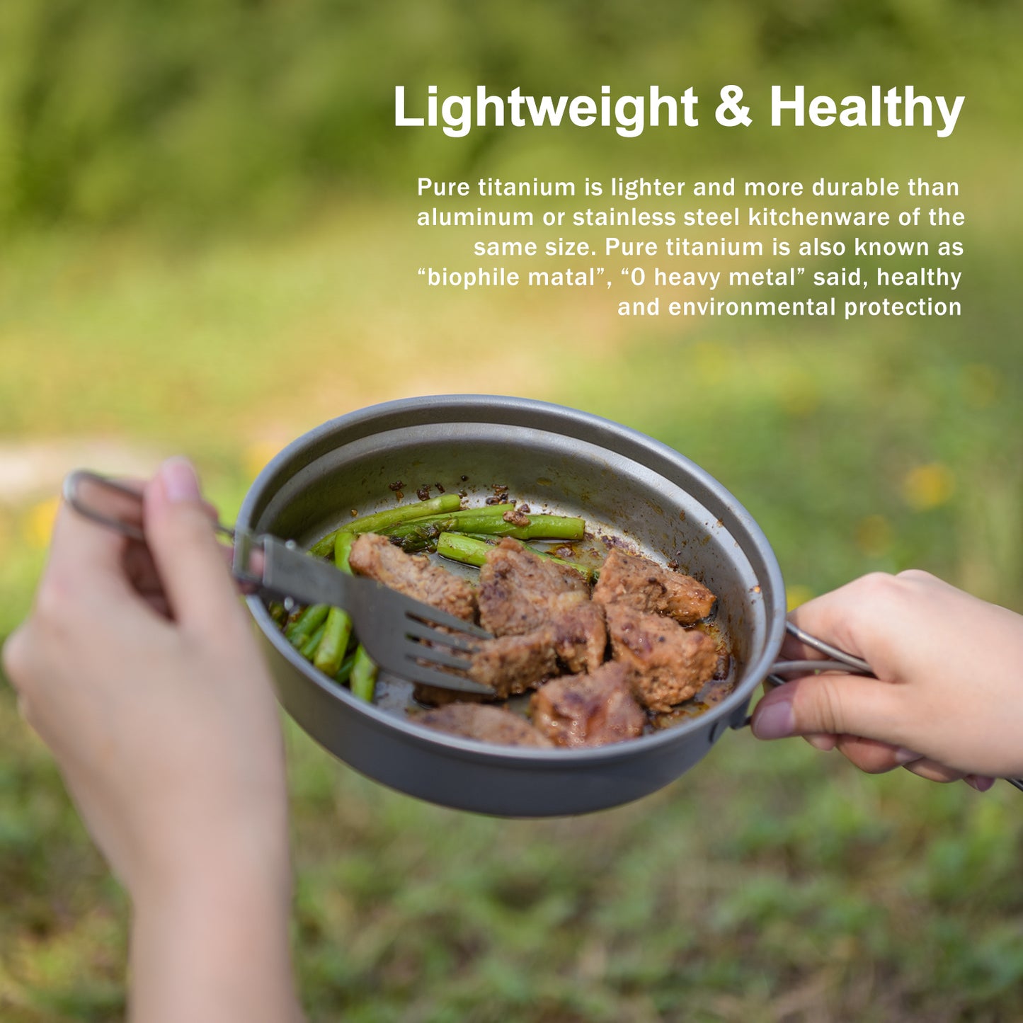 Boundless Voyage Titanium Pot & Frying Pan Set 1200ml – Ultralight Camping Cookware, Nesting TA1 Titanium Cooking Set for Backpacking, Hiking & Outdoor Cooking