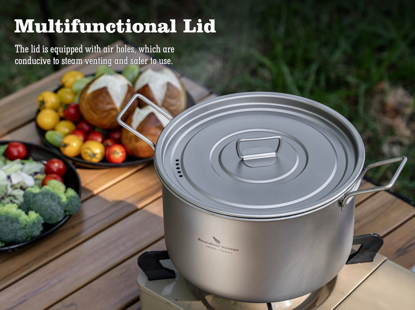 Boundless Voyage Titanium Cookware Set 3-Piece (1.2L/1.8L/2.4L) – Ultralight Camping Pots Set, Nesting Titanium Cooking Kit for Backpacking, Hiking & Outdoor Cooking
