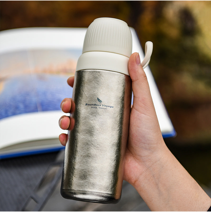 Boundless Voyage Titanium 300ml Vacuum Water Bottle Double-Walled Lightweight Coffee Bottle Leak-Proof Sport Bottle for Travel Outdoor Office
