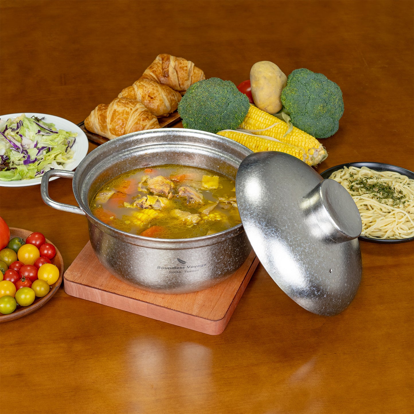 Boundless Voyage 3.5L Titanium Cooking Pot – Heavy-Duty Thick-Wall Stock Pot with Vented Lid for Home Kitchen & Outdoor Cooking