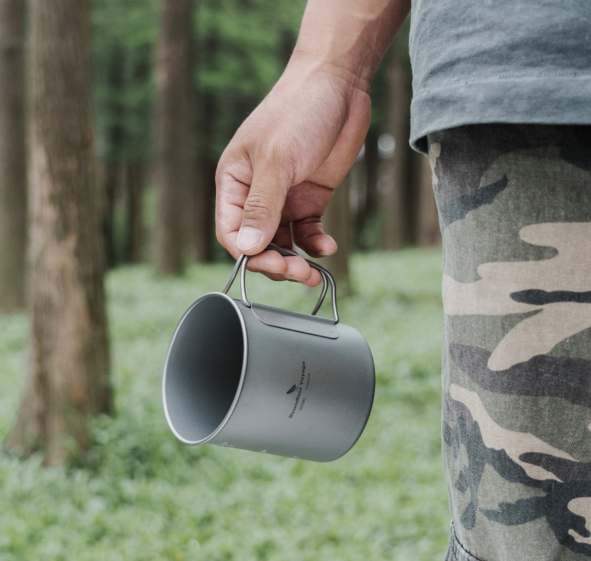 Boundless Voyage Ultralight Titanium Hanging Mug with Bail Handle | Single-Wall Camping Cup & Cooking Pot | Foldable Handle Backpacking Canteen for Open Fire & Stove | Non-Toxic & BPA-Free