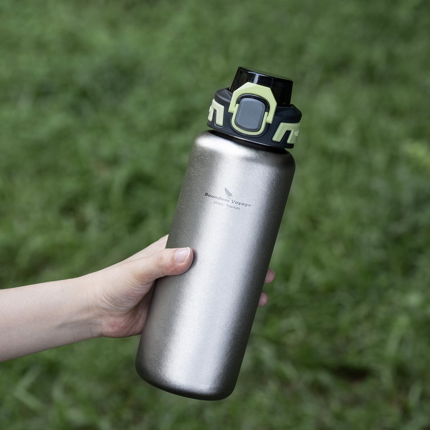 Boundless Voyage 950ml Titanium Water Bottle with Lids – TA1 Ultralight Wide Mouth Canteen for Hiking, Camping & Travel