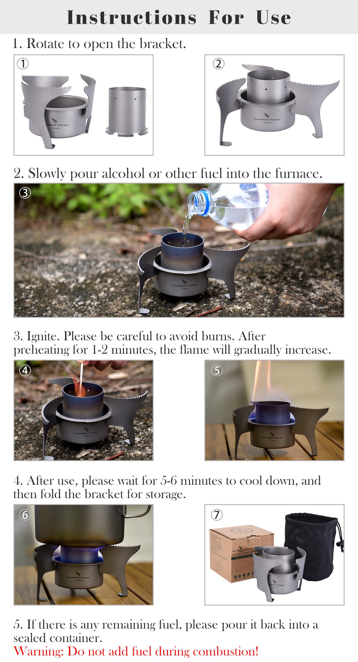 Boundless Voyage Titanium Alcohol Stove with Foldable Stand – Ultralight Spirit Burner for Camping, Backpacking & Outdoor Cooking