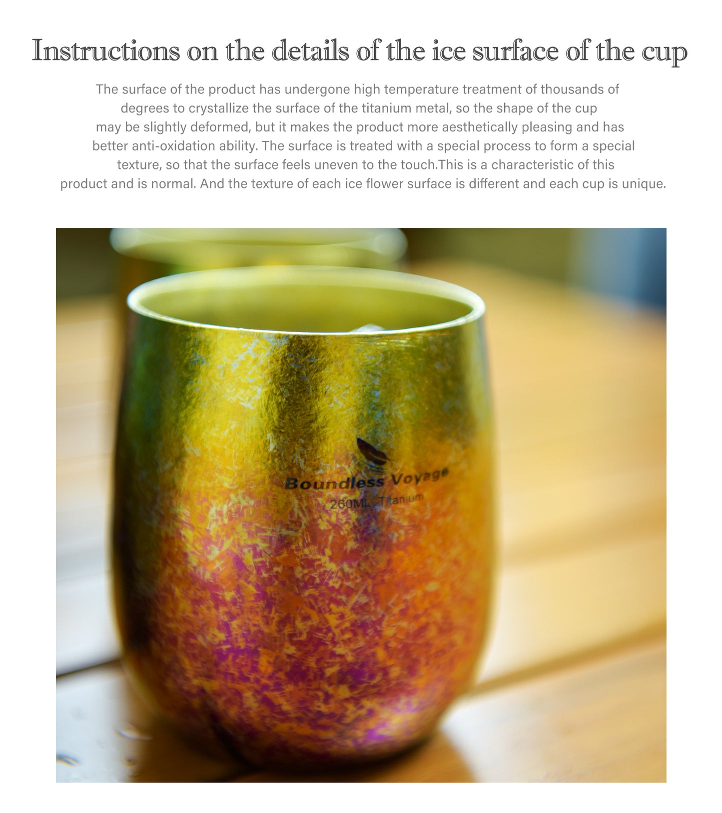 Boundless Voyage 260ml Double-Wall Titanium Cup – Colorful Insulated Mug with Ice Texture, Ultralight TA1 Titanium Coffee Tea Cup for Camping, Beer & Travel