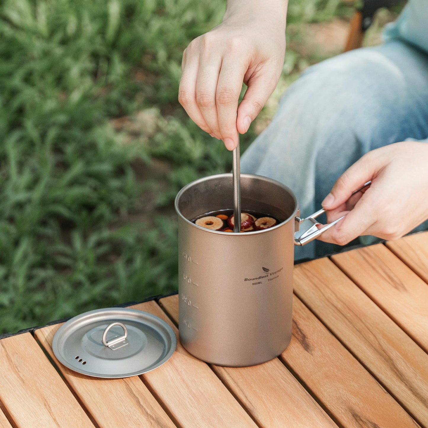 Boundless Voyage TA1 Titanium Outdoor Pot with Lid – Ultralight Folding Handle Camping, Hiking & Picnic Cookware