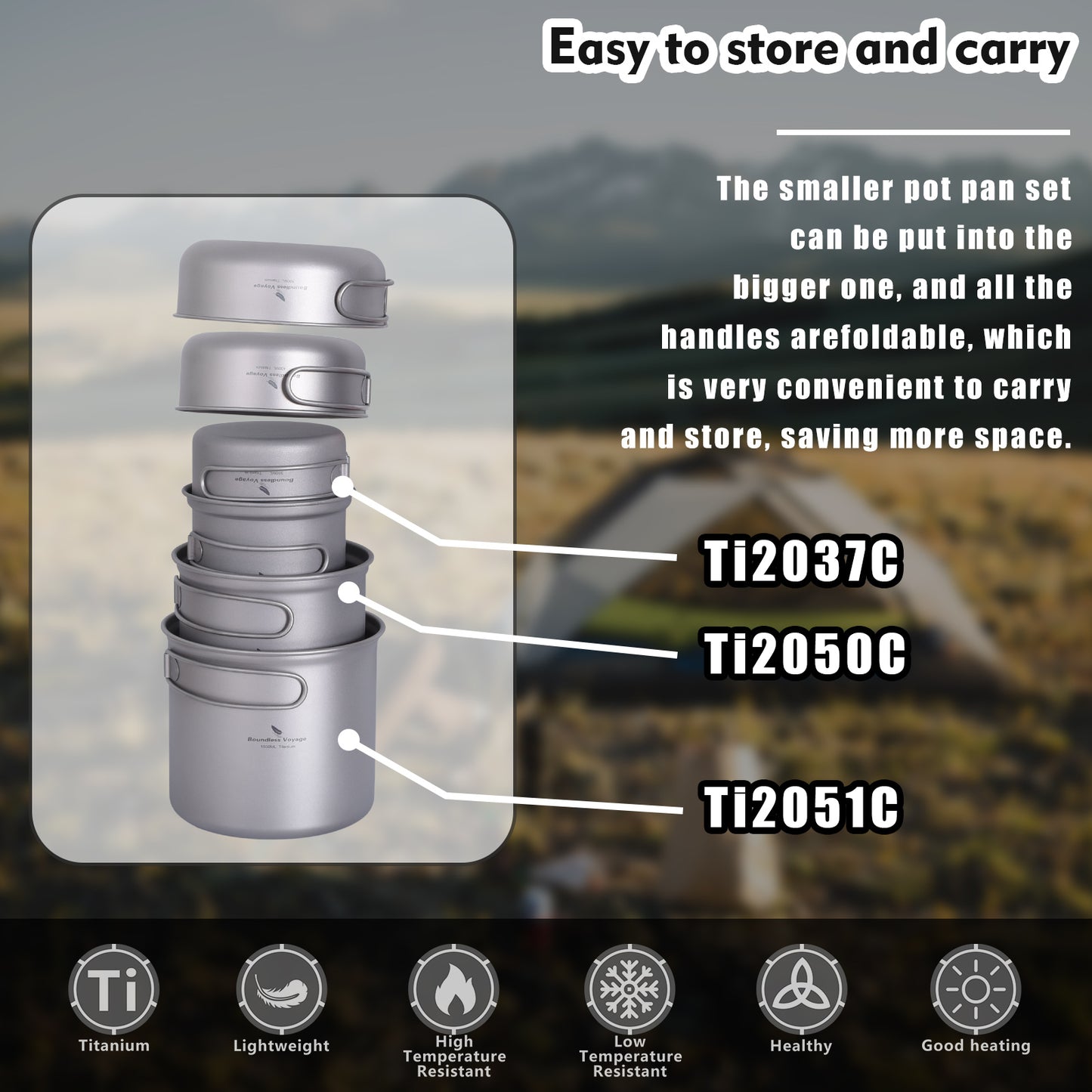 Boundless Voyage Titanium Pot Pan Set 400ml+500ml+1100ml+1500ml– Ultralight Camping Cookware (1100ml / 1500ml), Nesting TA1 Titanium Mug Plate Set for Backpacking & Hiking