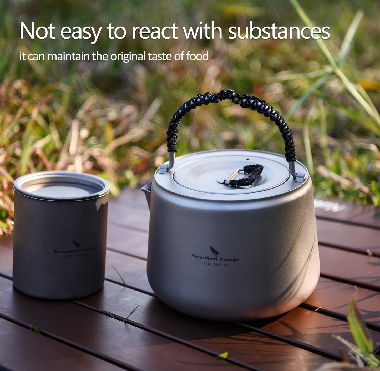 Boundless Voyage 1.4L Ultralight Titanium Kettle with Filter | Anti-Scald Handle & Lid | Perfect for Camping, Hiking, Tea & Coffee