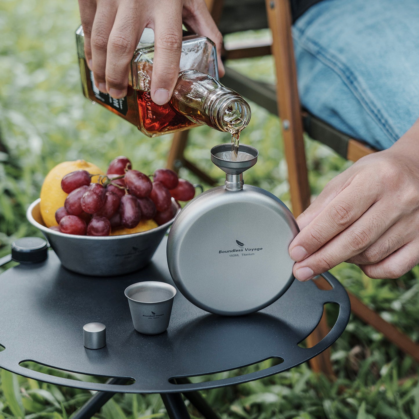 Boundless Voyage Camping Titanium Hip Flask Portable Round Wine Bottle With Funnel Whiskey Alcohol Drink ware Accessories