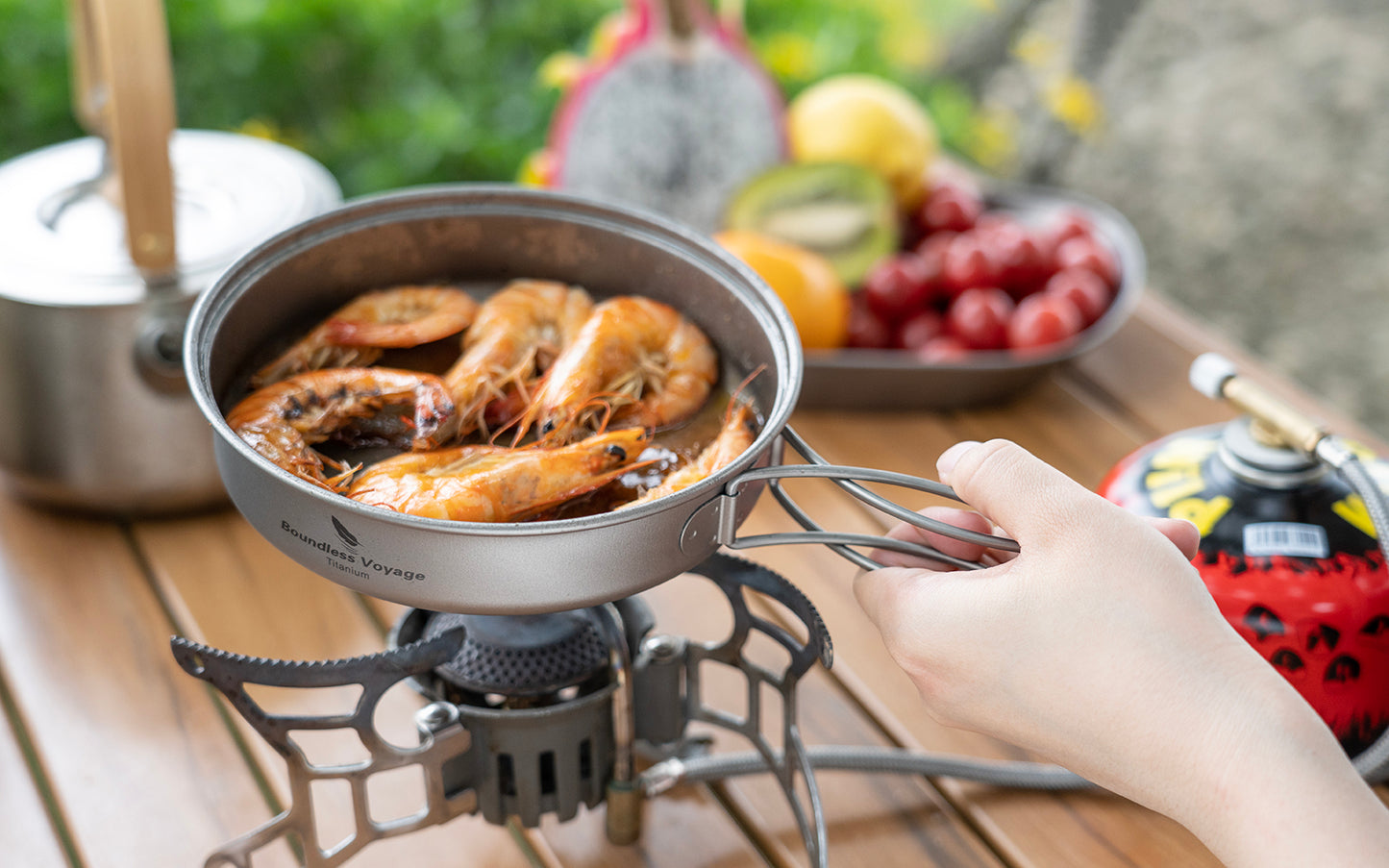 Boundless Voyage TA1 Titanium Pot & Pan Set 500ml + 1000ml with Lid – Ultralight Camping Cookware with Folding Handles for Hiking, Picnic & Outdoor Cooking