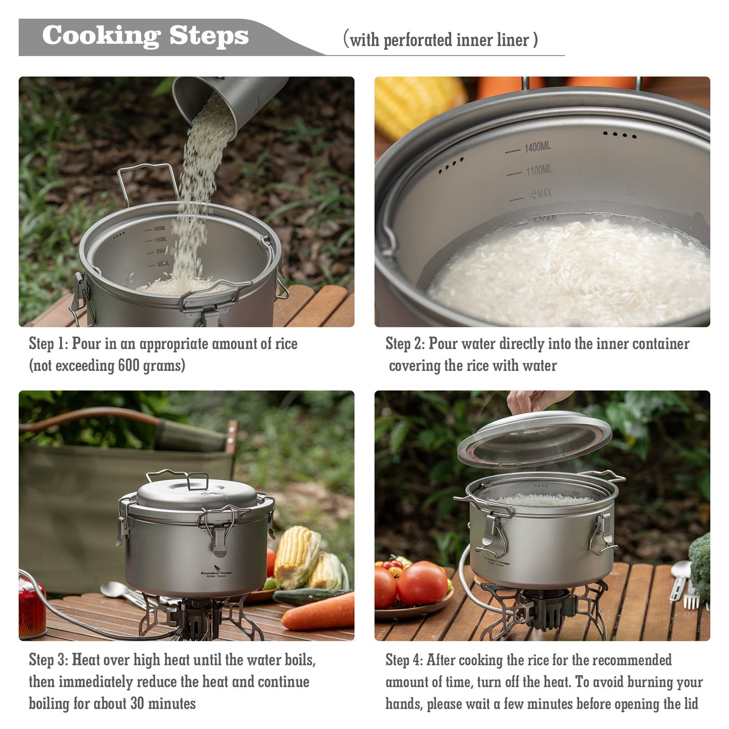 Boundless Voyage 3.2L Titanium Rice Cooker Set – Ultralight Camping Pot with Non-Porous Inner Liner for Outdoor Cooking