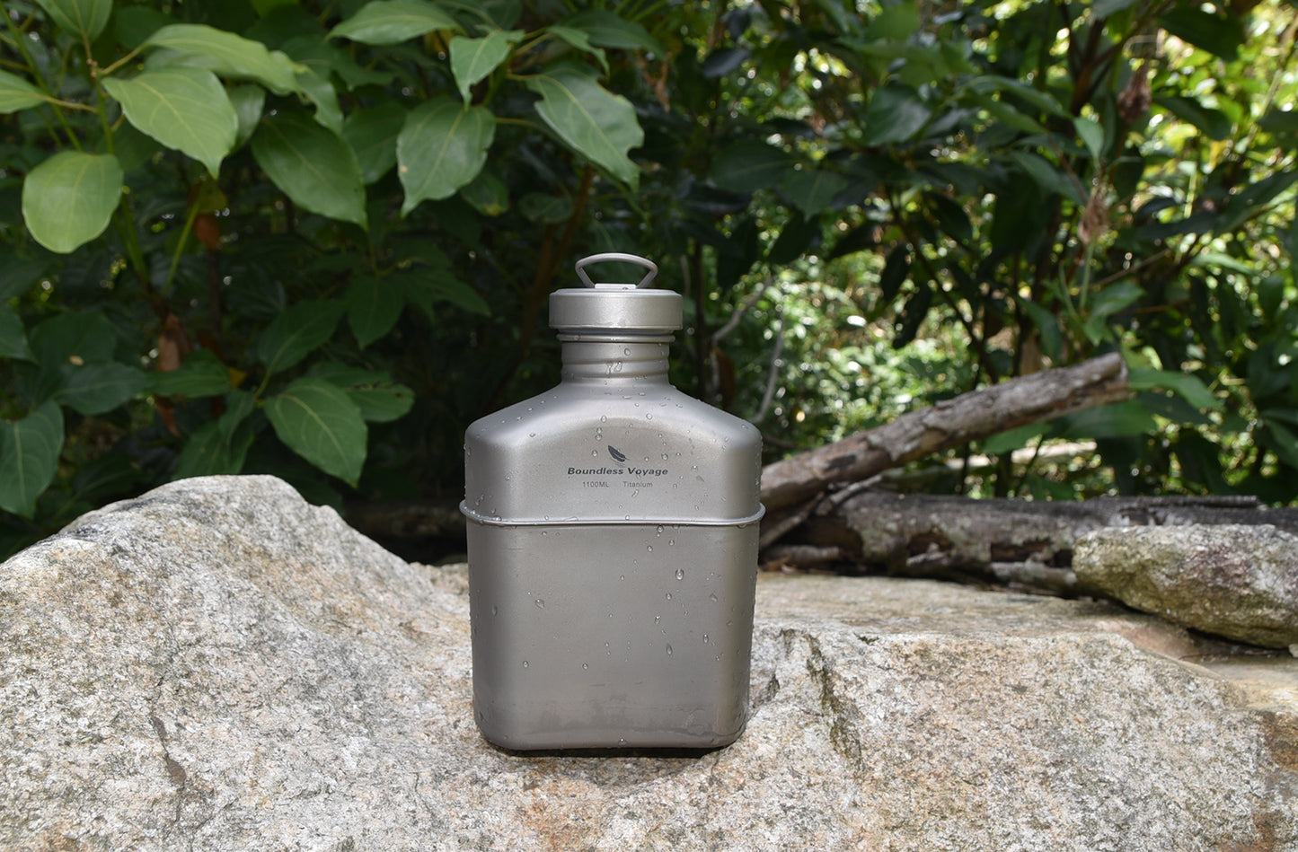 Boundless Voyage Titanium Military Canteen Can be Boiled with Carry Bag Outdoor Camping Big Capacity Water Bottle 1100ml