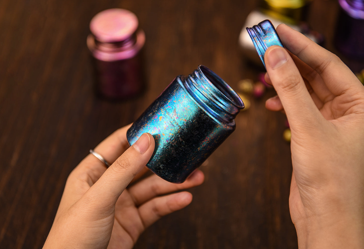 Boundless Voyage Mini Titanium Tea Caddy – Colorful Ice Texture Tea Canister for Loose Leaf Tea, Coffee, Spices & Portable Dry Storage